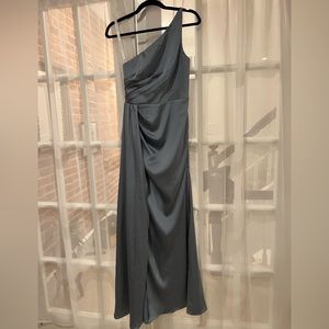 Azazie Mika Dusty Blue Satin Dress
